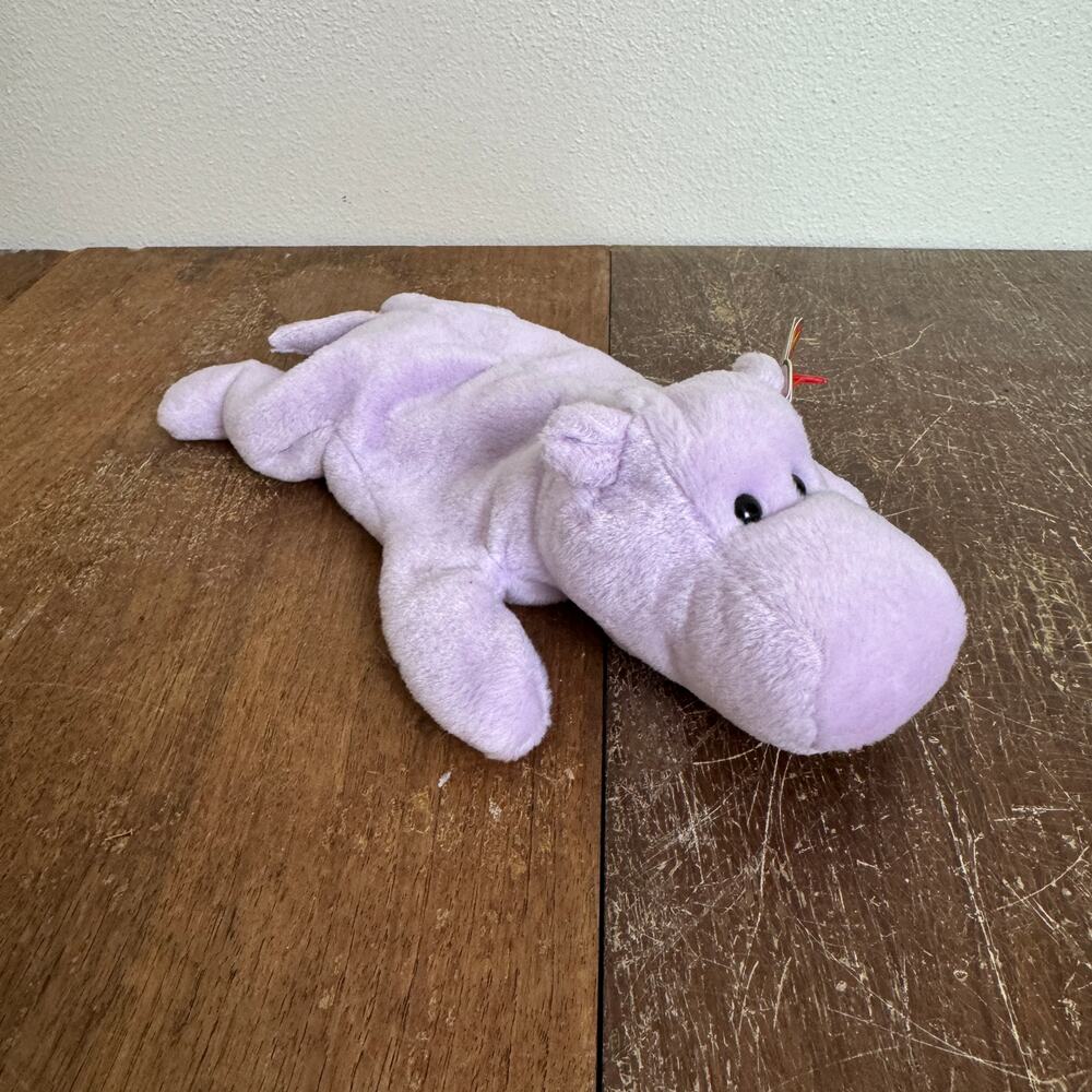 TY Beanie Baby Retired Original Happy Lavender‎ Hippopotamus Hippo 1993